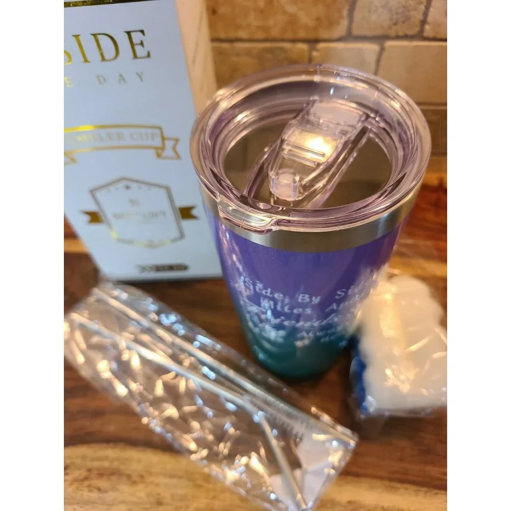 Tumbler 20oz Travel Mug Cup Side By Side or Miles Apart Friends are Always Close - Picture 3 of 4
